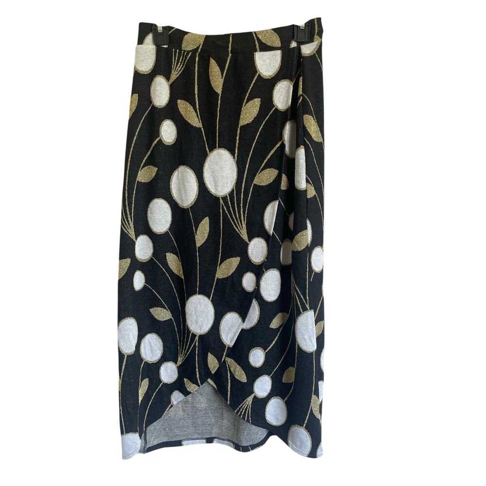 Maeve by Anthropologie Craspedia Black and Gold Metallic Midi Skirt